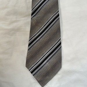 Alfani Stripe Silk Tie Necktie Gray, Gold, Brown